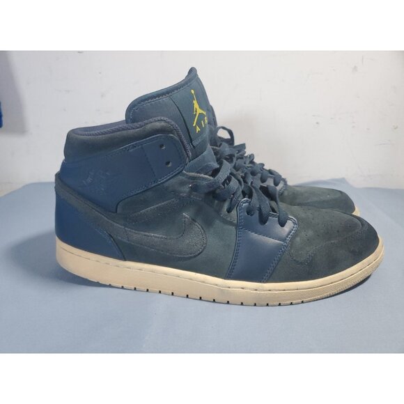 Nike Air Jordan 1 Retro Mid Armory Navy/Electrolime Jumpman 554724-421 Mens 13 - Picture 2 of 16